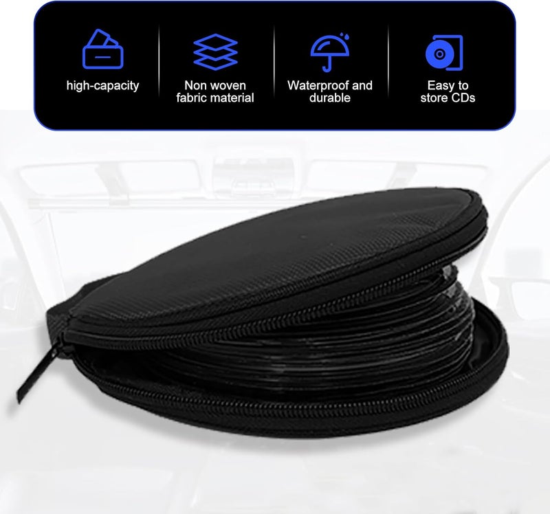 Arwrilt Car CD Storage Bag, Oxford Cloth Round CD Case Holder with Carrying Strap, Portable 20 Capacity DVD Storage Holder, Universal for Most Cars (Black) - Image 3